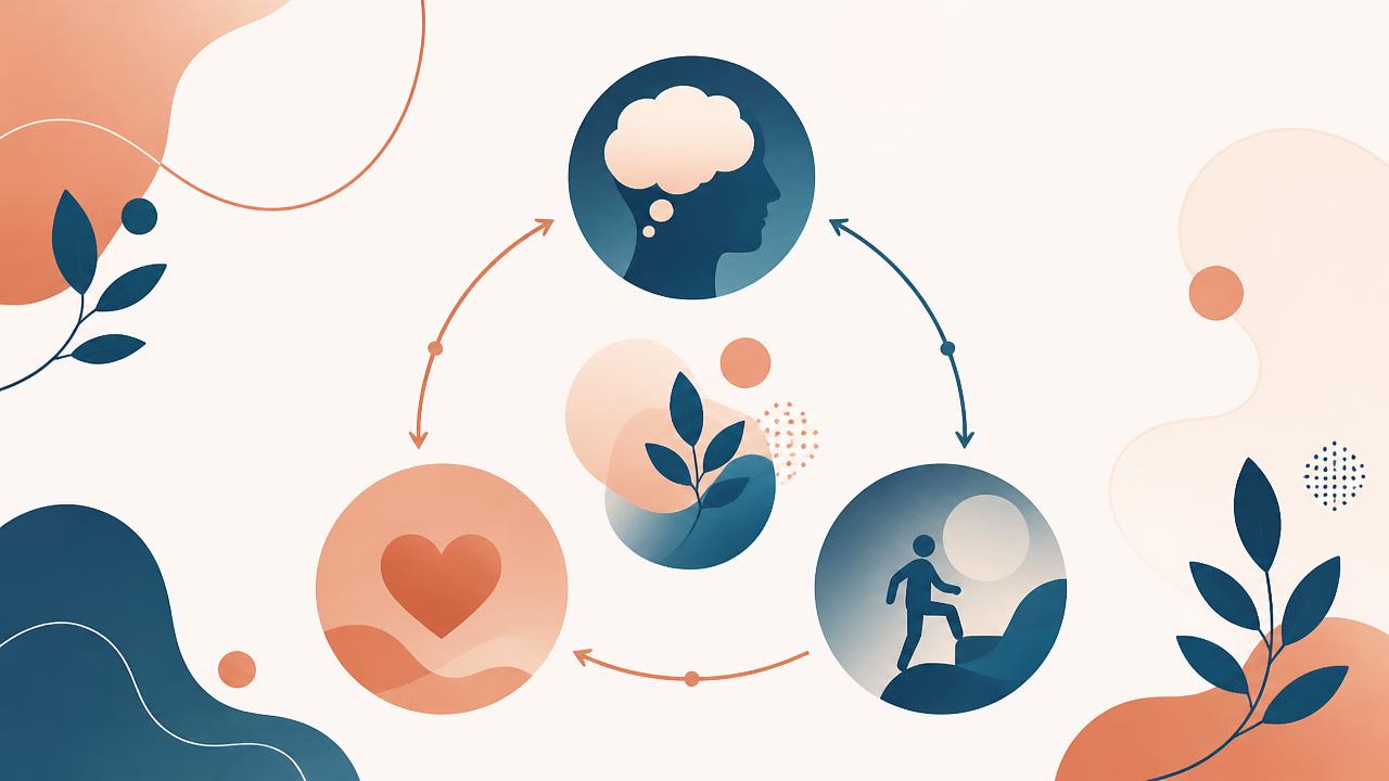 Illustrazione del ciclo tra pensieri, emozioni e comportamenti nella terapia cognitivo comportamentale